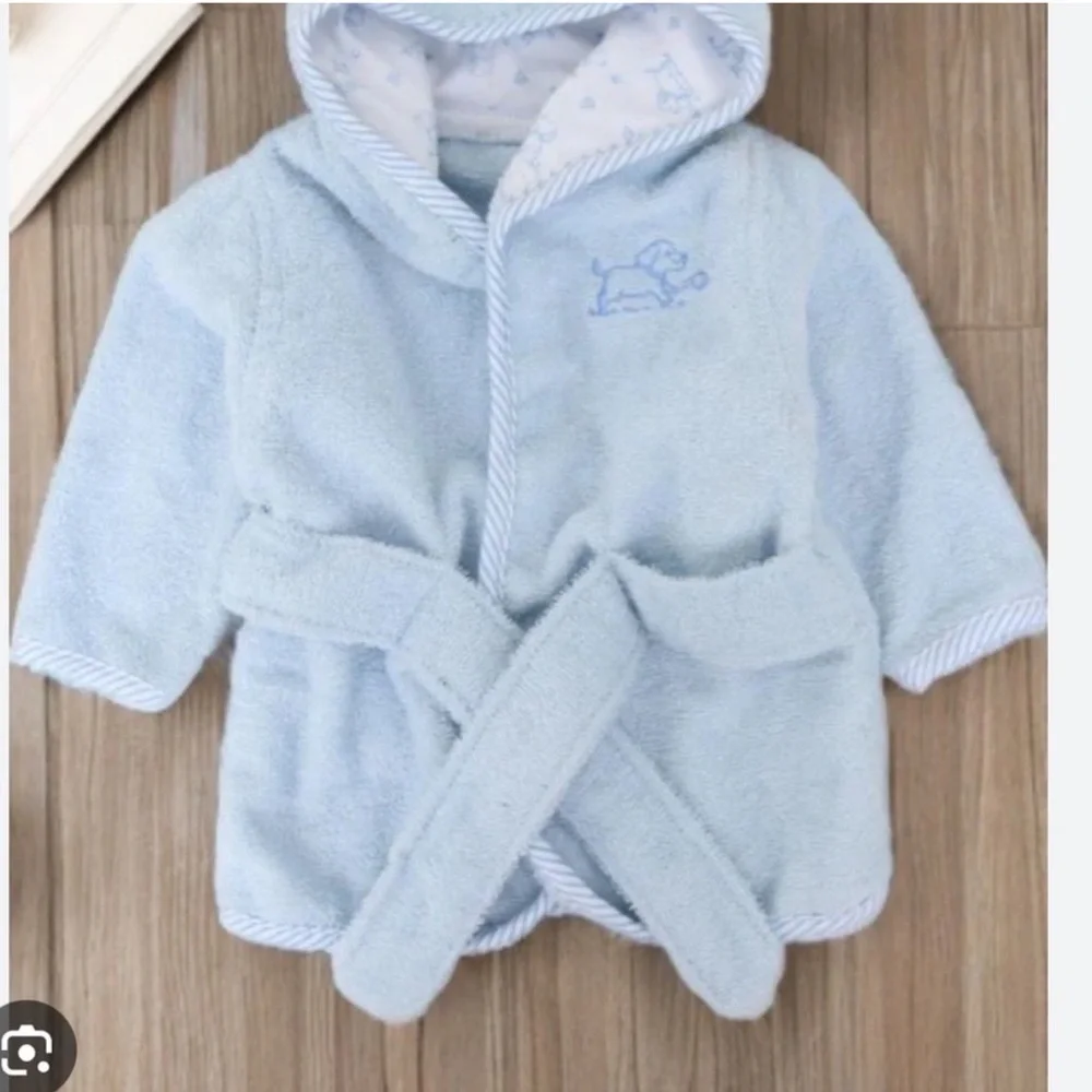 New! Light Blue Hooded Baby Bath Robe with Belt, 0-9 Months